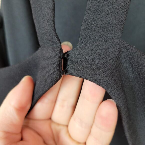 Vintage 90s Black Beaded Trim Open Back Halter Sheath Dress - Picture 6 of 7